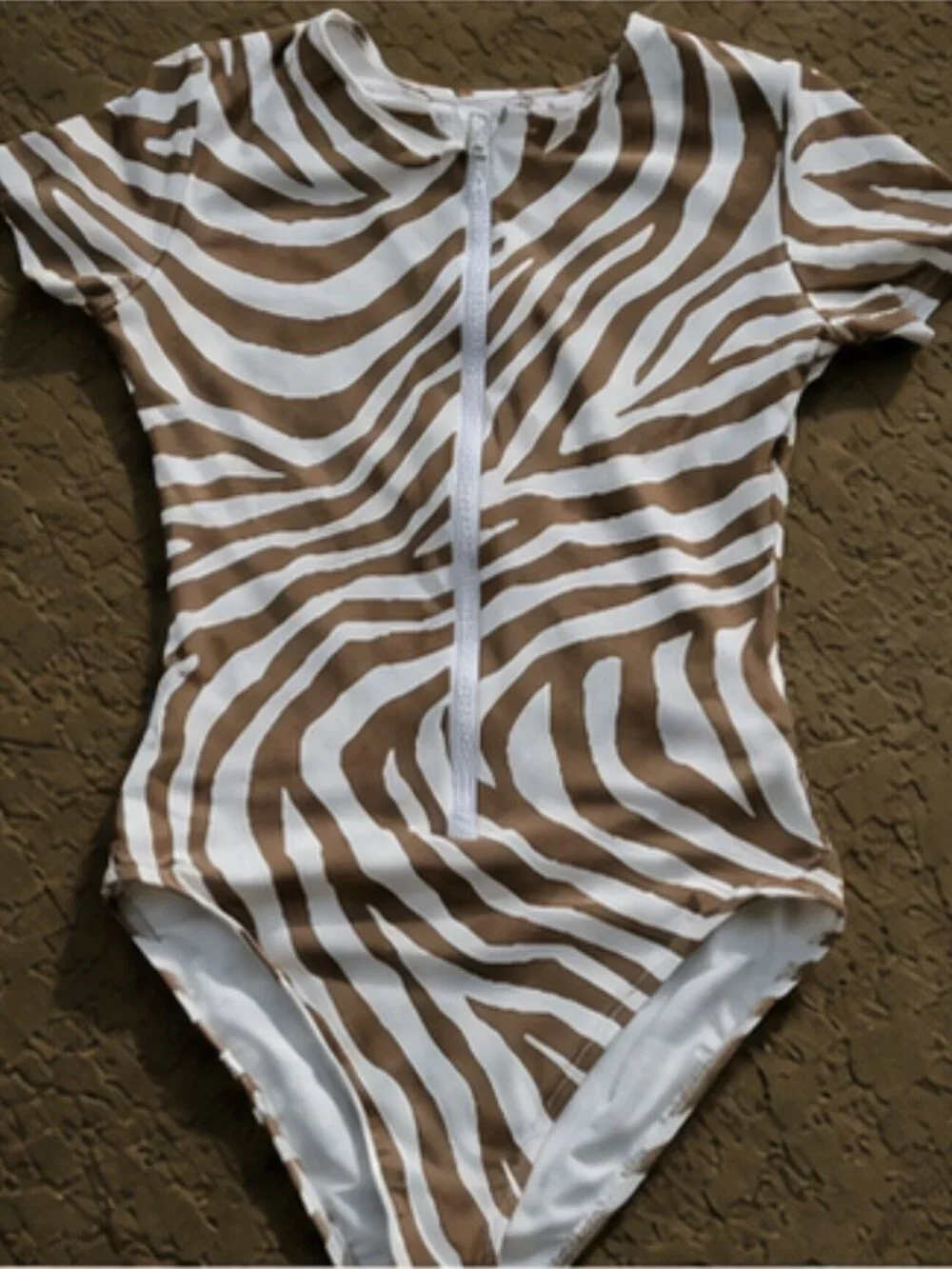 Michael Kors Zebra One Piece Swimsuit Zip Front Animal Print Resort